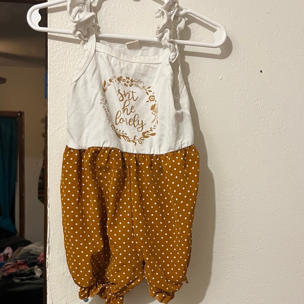 White & Mustard Polka Dot Baby Romper - "Shh Be Lovely"